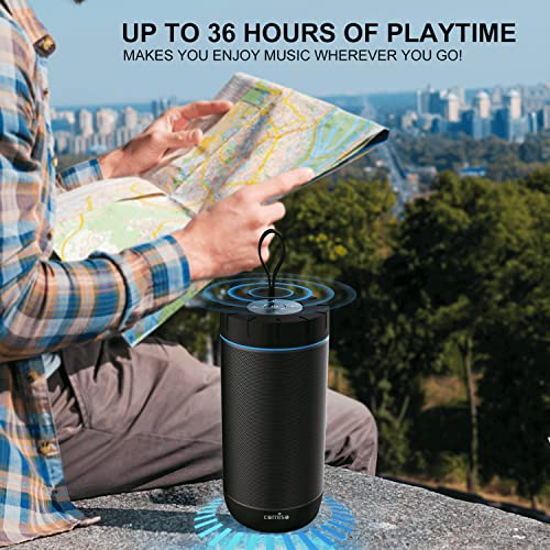 comiso Waterproof Bluetooth Speaker IPX7, 25W Wireless Portable Speakers Loud Sound Strong Bass Stereo Pairing 36 Hours Playtime, Bluetooth 5.0 Built in Mic for Calls Black