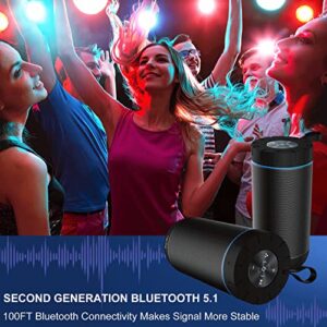 comiso Waterproof Bluetooth Speaker IPX7, 25W Wireless Portable Speakers Loud Sound Strong Bass Stereo Pairing 36 Hours Playtime, Bluetooth 5.0 Built in Mic for Calls Black