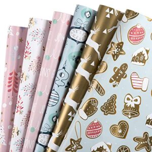 wrapaholic wrapping paper sheet - reindeer and christmas tree design, perfect for christmas, holiday, baby shower - 1 roll contains 6 sheets - 17.5 inch x 30 inch per sheet