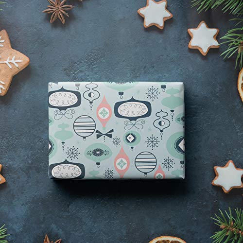 WRAPAHOLIC Wrapping Paper Sheet - Reindeer and Christmas Tree Design, Perfect for Christmas, Holiday, Baby Shower - 1 Roll Contains 6 Sheets - 17.5 inch X 30 inch Per Sheet