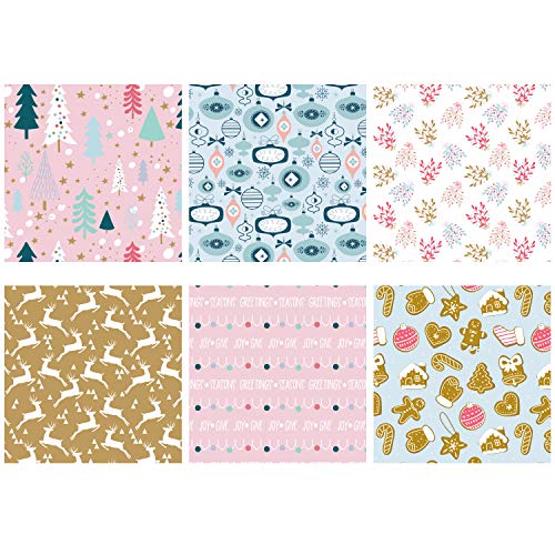 WRAPAHOLIC Wrapping Paper Sheet - Reindeer and Christmas Tree Design, Perfect for Christmas, Holiday, Baby Shower - 1 Roll Contains 6 Sheets - 17.5 inch X 30 inch Per Sheet