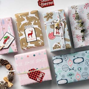 WRAPAHOLIC Wrapping Paper Sheet - Reindeer and Christmas Tree Design, Perfect for Christmas, Holiday, Baby Shower - 1 Roll Contains 6 Sheets - 17.5 inch X 30 inch Per Sheet