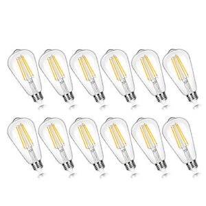 12-pack vintage 7w st58 led edison light bulbs 60w equivalent, 850lumens, 3000k soft warm white, e26 base led filament bulbs, cri90+, antique glass style great for home, bedroom, office, non-dimmable