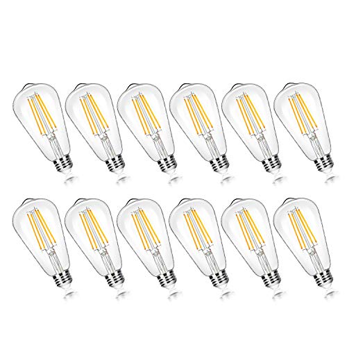 12-Pack Vintage 7W ST58 LED Edison Light Bulbs 60W Equivalent, 850Lumens, 3000K Soft Warm White, E26 Base LED Filament Bulbs, CRI90+, Antique Glass Style Great for Home, Bedroom, Office, Non-Dimmable