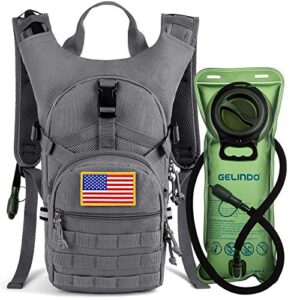 gelindo military tactical hydration backpack with 2l water bladder light weight, molle tactical assault pack for hiking biking running walking climbing outdoor travel grey