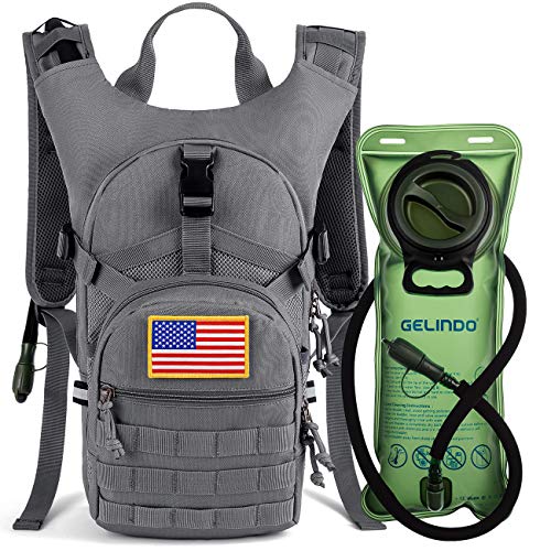 Gelindo Military Tactical Hydration Backpack with 2L Water Bladder Light Weight, MOLLE Tactical Assault Pack for Hiking Biking Running Walking Climbing Outdoor Travel Grey