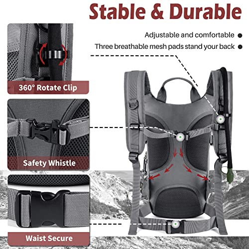 Gelindo Military Tactical Hydration Backpack with 2L Water Bladder Light Weight, MOLLE Tactical Assault Pack for Hiking Biking Running Walking Climbing Outdoor Travel Grey