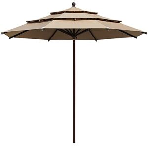 eliteshade usa 10-year-non-fading sunumbrella 11ft 3 tiers market umbrella patio outdoor cylinder auto push-up table umbrella with ventilation,heather beige
