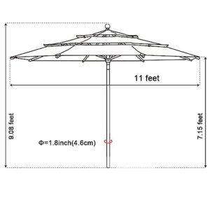 EliteShade USA 10-Year-Non-Fading Sunumbrella 11Ft 3 Tiers Market Umbrella Patio Outdoor Cylinder Auto Push-up Table Umbrella with Ventilation,Heather Beige