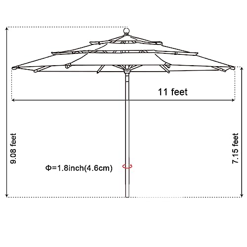 EliteShade USA 10-Year-Non-Fading Sunumbrella 11Ft 3 Tiers Market Umbrella Patio Outdoor Cylinder Auto Push-up Table Umbrella with Ventilation,Heather Beige