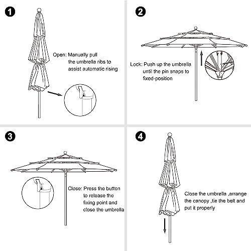 EliteShade USA 10-Year-Non-Fading Sunumbrella 11Ft 3 Tiers Market Umbrella Patio Outdoor Cylinder Auto Push-up Table Umbrella with Ventilation,Heather Beige