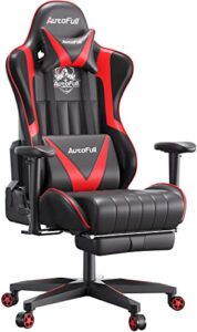 autofull c3 gaming chair office chair ergonomic computer gaming chair pu leather with headrest and lumbar support high back adjustable racing gaming chair with footrest(red)