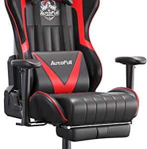 AutoFull C3 Gaming Chair Office Chair Ergonomic Computer Gaming Chair PU Leather with Headrest and Lumbar Support High Back Adjustable Racing Gaming Chair with Footrest(Red)