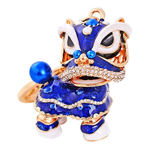 NUOBESTY Car Key Holder Head Chinese Lion Keychain Rhinestone Key Ring Key Chain Charms Key Fob Holder for Handbag Decoration Blue Backpack Keychain