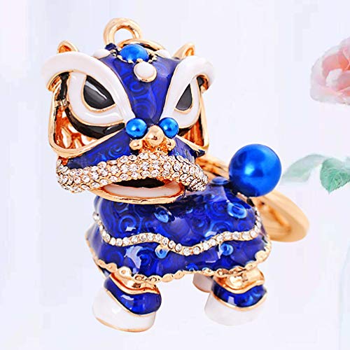 NUOBESTY Car Key Holder Head Chinese Lion Keychain Rhinestone Key Ring Key Chain Charms Key Fob Holder for Handbag Decoration Blue Backpack Keychain