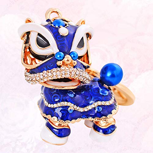 NUOBESTY Car Key Holder Head Chinese Lion Keychain Rhinestone Key Ring Key Chain Charms Key Fob Holder for Handbag Decoration Blue Backpack Keychain