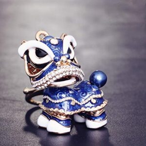 NUOBESTY Car Key Holder Head Chinese Lion Keychain Rhinestone Key Ring Key Chain Charms Key Fob Holder for Handbag Decoration Blue Backpack Keychain