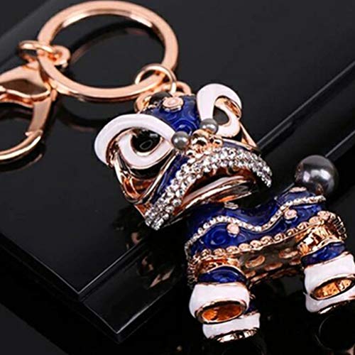NUOBESTY Car Key Holder Head Chinese Lion Keychain Rhinestone Key Ring Key Chain Charms Key Fob Holder for Handbag Decoration Blue Backpack Keychain