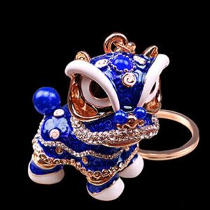 NUOBESTY Car Key Holder Head Chinese Lion Keychain Rhinestone Key Ring Key Chain Charms Key Fob Holder for Handbag Decoration Blue Backpack Keychain