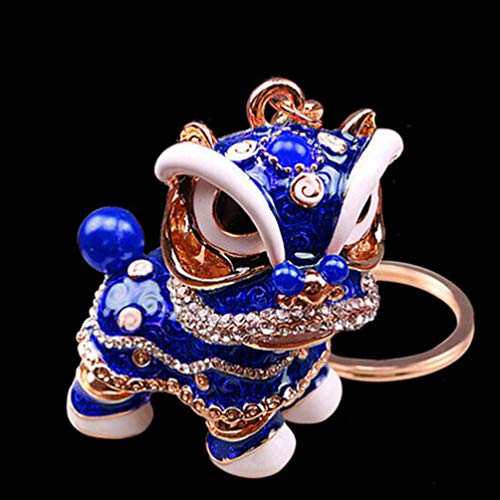 NUOBESTY Car Key Holder Head Chinese Lion Keychain Rhinestone Key Ring Key Chain Charms Key Fob Holder for Handbag Decoration Blue Backpack Keychain