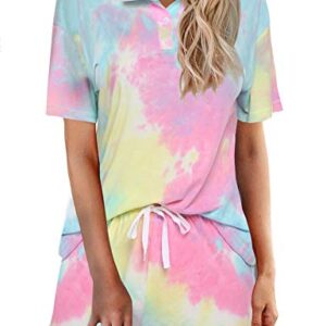 Ekouaer Tie Dye Pajamas Set Womens Loungewear Sleepwear 2 Piece PJ Sets