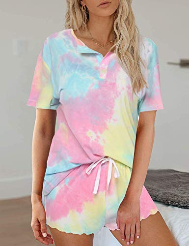 Ekouaer Tie Dye Pajamas Set Womens Loungewear Sleepwear 2 Piece PJ Sets