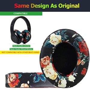 Beats Studio 3 Ear Pads, BUTIAO Replacement Protein Leather Earpads Memory Foam Ear Cushion Cups Repair Parts for Beats Studio 3 Studio 2 Wireless Wired Headphones by Dr.Dre - Black Floral