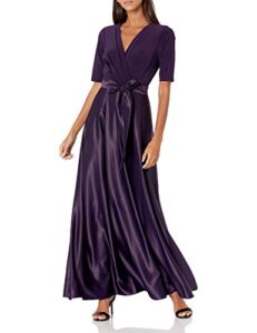 alex evenings women's satin ballgown dress with pockets (petite and regular sizes), eggplant, 10