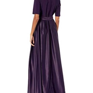 Alex Evenings Women's Satin Ballgown Dress with Pockets (Petite and Regular Sizes), Eggplant, 10