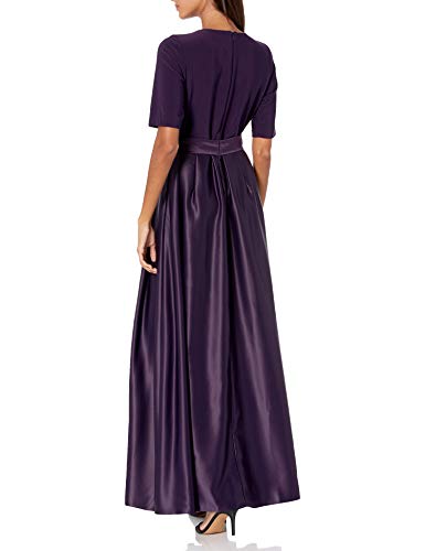 Alex Evenings Women's Satin Ballgown Dress with Pockets (Petite and Regular Sizes), Eggplant, 10