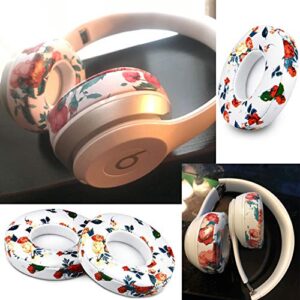 Beats Solo 3 Wireless Ear Pads Replacement, BUTIAO Protein Leather Memory Foam Headphone Earpads Ear Cushion Pad for Beats by Dre Solo 3 Wireless & Solo 2 Wireless Over Ear Headsets (White Floral)
