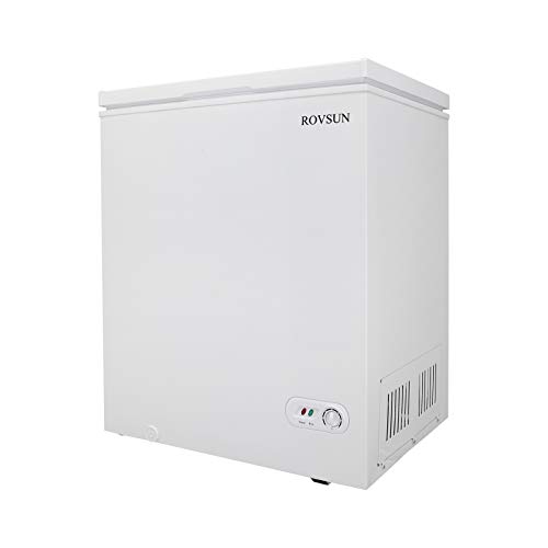 ROVSUN 5.0 Cubic Feet Chest Freezer, Compact Freezer with Top Open Door, Adjustable Thermostat, Ideal for Home Kitchen Office, White/Black (5.0 Cu.ft - White)