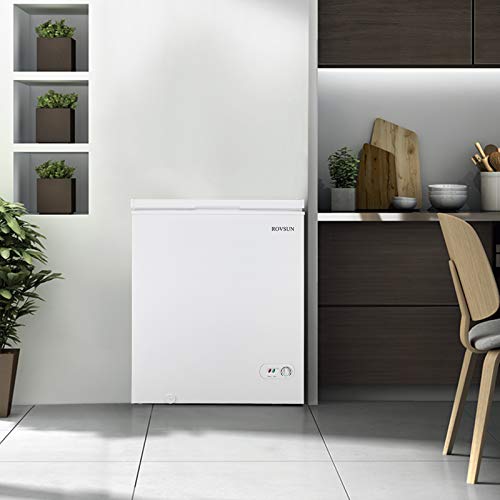 ROVSUN 5.0 Cubic Feet Chest Freezer, Compact Freezer with Top Open Door, Adjustable Thermostat, Ideal for Home Kitchen Office, White/Black (5.0 Cu.ft - White)