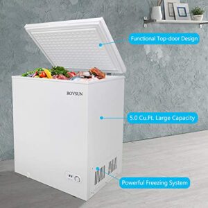 ROVSUN 5.0 Cubic Feet Chest Freezer, Compact Freezer with Top Open Door, Adjustable Thermostat, Ideal for Home Kitchen Office, White/Black (5.0 Cu.ft - White)