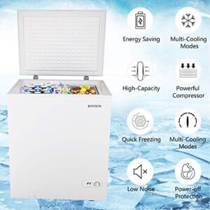 ROVSUN 5.0 Cubic Feet Chest Freezer, Compact Freezer with Top Open Door, Adjustable Thermostat, Ideal for Home Kitchen Office, White/Black (5.0 Cu.ft - White)