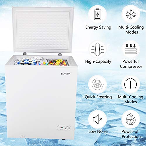 ROVSUN 5.0 Cubic Feet Chest Freezer, Compact Freezer with Top Open Door, Adjustable Thermostat, Ideal for Home Kitchen Office, White/Black (5.0 Cu.ft - White)