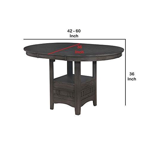 Benjara Round Counter Height Table with Pedestal Base and Extendable Leaf, Gray