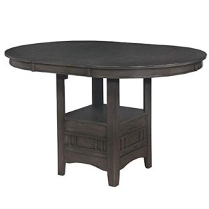 benjara round counter height table with pedestal base and extendable leaf, gray