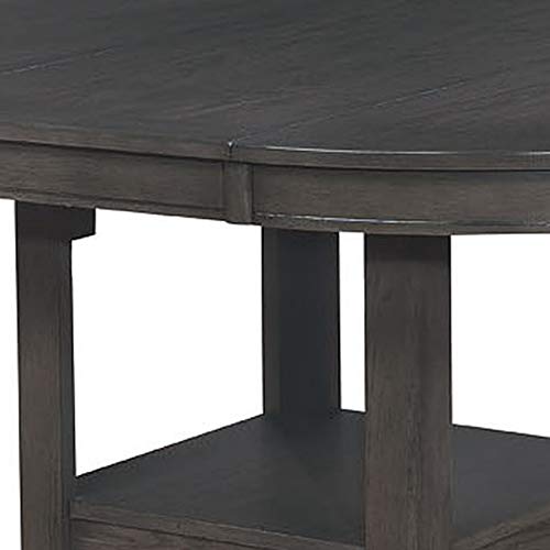 Benjara Round Counter Height Table with Pedestal Base and Extendable Leaf, Gray