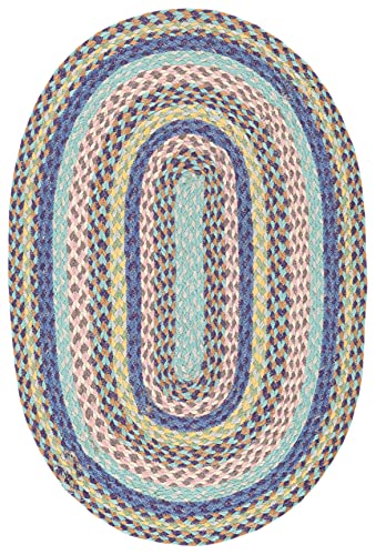 SAFAVIEH Cape Cod Collection Area Rug - 4' x 6' Oval, Blue & Green, Handmade Braided Jute, Ideal for High Traffic Areas in Living Room, Bedroom (CAP241M)