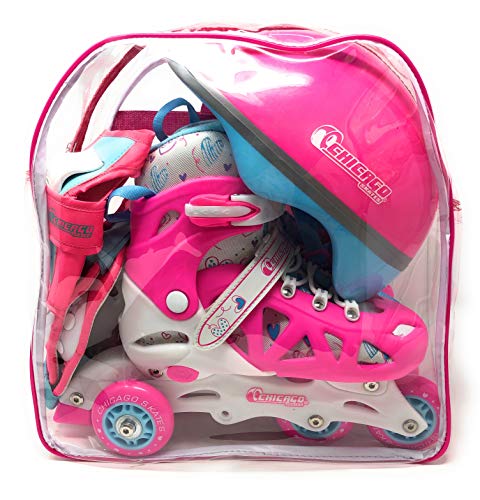 CHICAGO Skates Girls Inline Training Skate Combo Set - Pink/Purple - Small Sizes 10-13