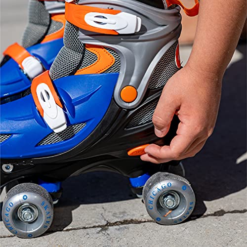 CHICAGO Skates Boys Adjustable Junior Quad Skates - Blue/Black/Orange - Small Sizes J10-J13