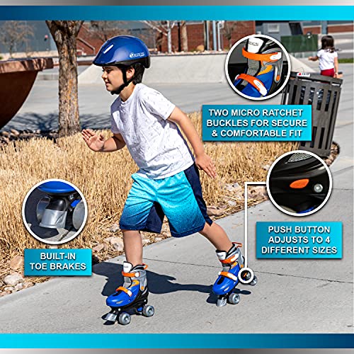 CHICAGO Skates Boys Adjustable Junior Quad Skates - Blue/Black/Orange - Small Sizes J10-J13