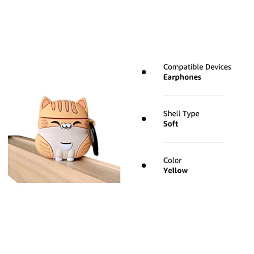 UR Sunshine Case Compatible with AirPods 1/2, Super Cute Sitting Lucky Cat Kitty Cover Case, Soft TPU Silicone Gel Earphone Case Compatible with AirPods 1/2 -Yellow