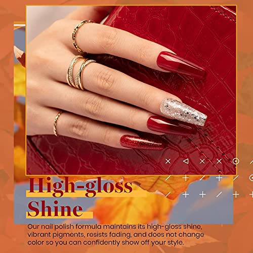 Beetles Fall Winter Gel Nail Polish Kit, Red Yellow Orange Green Gel Polish Set with Glossy & Matte Gel Top Coat Base Coat Soak Off Nail Lamp Christmas Mother's Day Gifts for Women, 20 Pcs