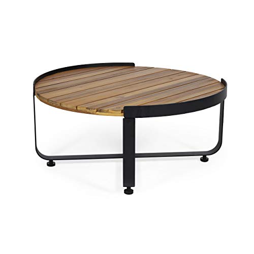 Christopher Knight Home Tracy Outdoor Modern Industrial Acacia Wood Coffee Table, Teak Finish, Black