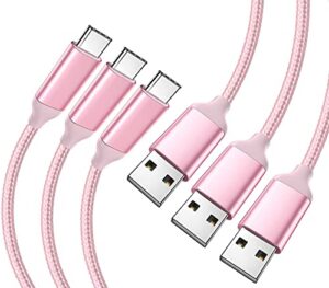 usb c cable pink 10 ft 3-pack, long quick charger cord, android type c fast charging cable for oneplus nord n200/n100, lg stylo 6 5 4, samsung galaxy s10 s9 s8 a31, note 9 plus, tab s6/s5e, sony ps5
