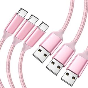USB C Cable Pink 10 ft 3-Pack, Long Quick Charger Cord, Android Type C Fast Charging Cable for OnePlus Nord N200/N100, LG Stylo 6 5 4, Samsung Galaxy S10 S9 S8 A31, Note 9 Plus, Tab S6/S5e, Sony PS5
