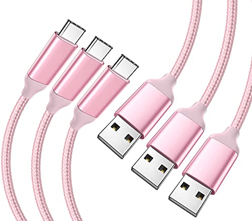 USB C Cable Pink 10 ft 3-Pack, Long Quick Charger Cord, Android Type C Fast Charging Cable for OnePlus Nord N200/N100, LG Stylo 6 5 4, Samsung Galaxy S10 S9 S8 A31, Note 9 Plus, Tab S6/S5e, Sony PS5