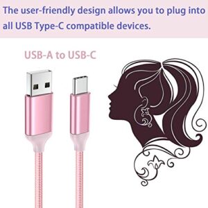 USB C Cable Pink 10 ft 3-Pack, Long Quick Charger Cord, Android Type C Fast Charging Cable for OnePlus Nord N200/N100, LG Stylo 6 5 4, Samsung Galaxy S10 S9 S8 A31, Note 9 Plus, Tab S6/S5e, Sony PS5